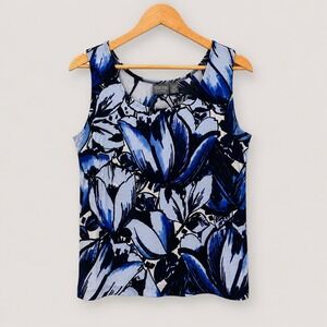 VTG Chico's Additions Blue Floral Tank Top Women Size Y2K Abstract Scoop Neck